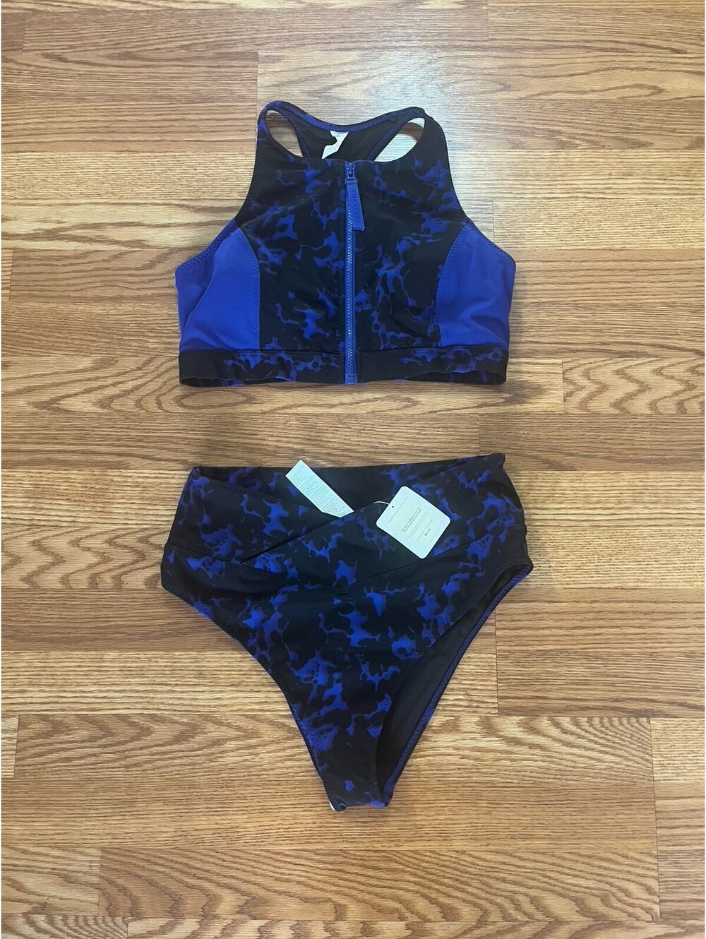 Fabletics Small Admiral Blue Tortoise Dye swim top and NWT bottom. Size Large.